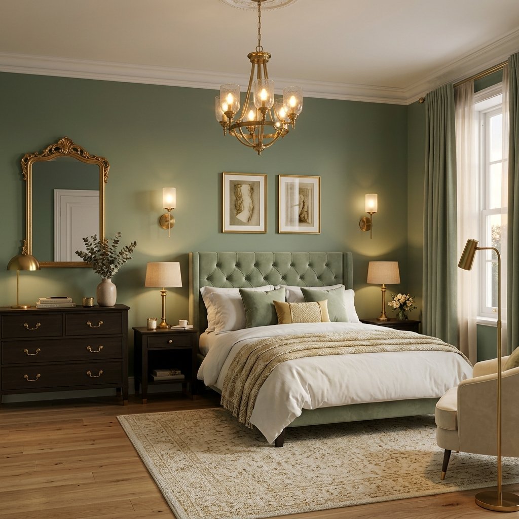 33 Sage Green Bedroom Ideas You'll Want to Pin Now 6 Sage Green and Gold Bedroom Idea