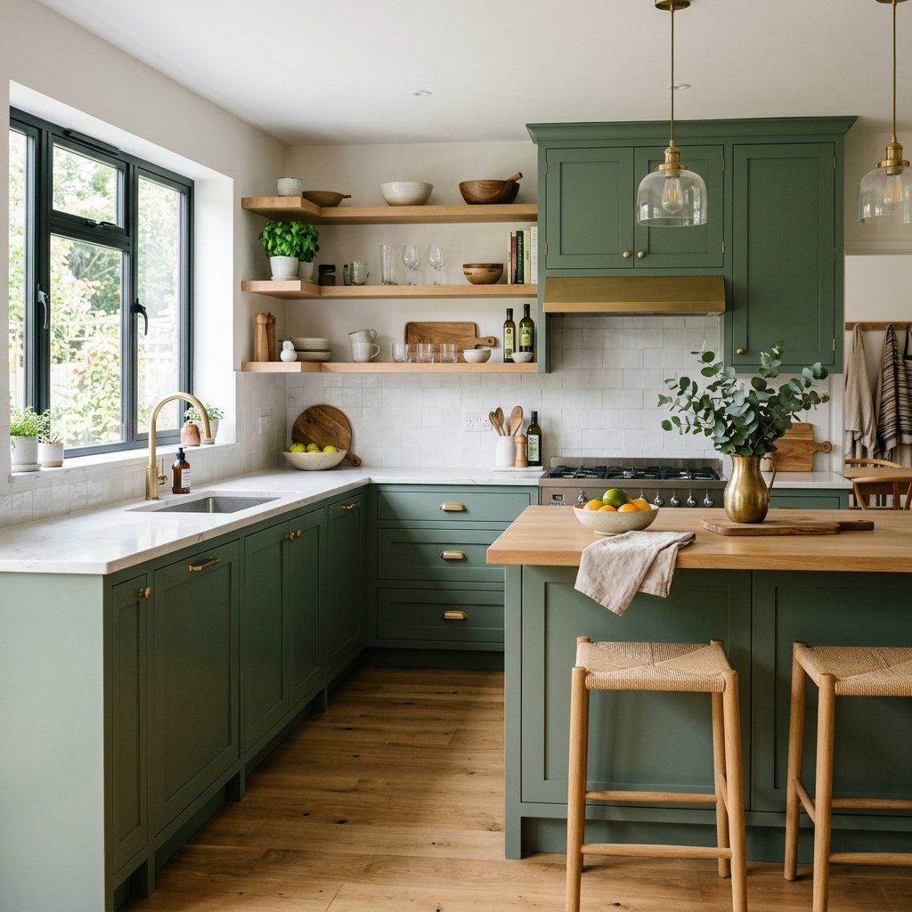 23 Modern Kitchen Color Combinations Ideas You'll Want to Pin Now 2 Sage Green and White Oak Kitchen Ideas