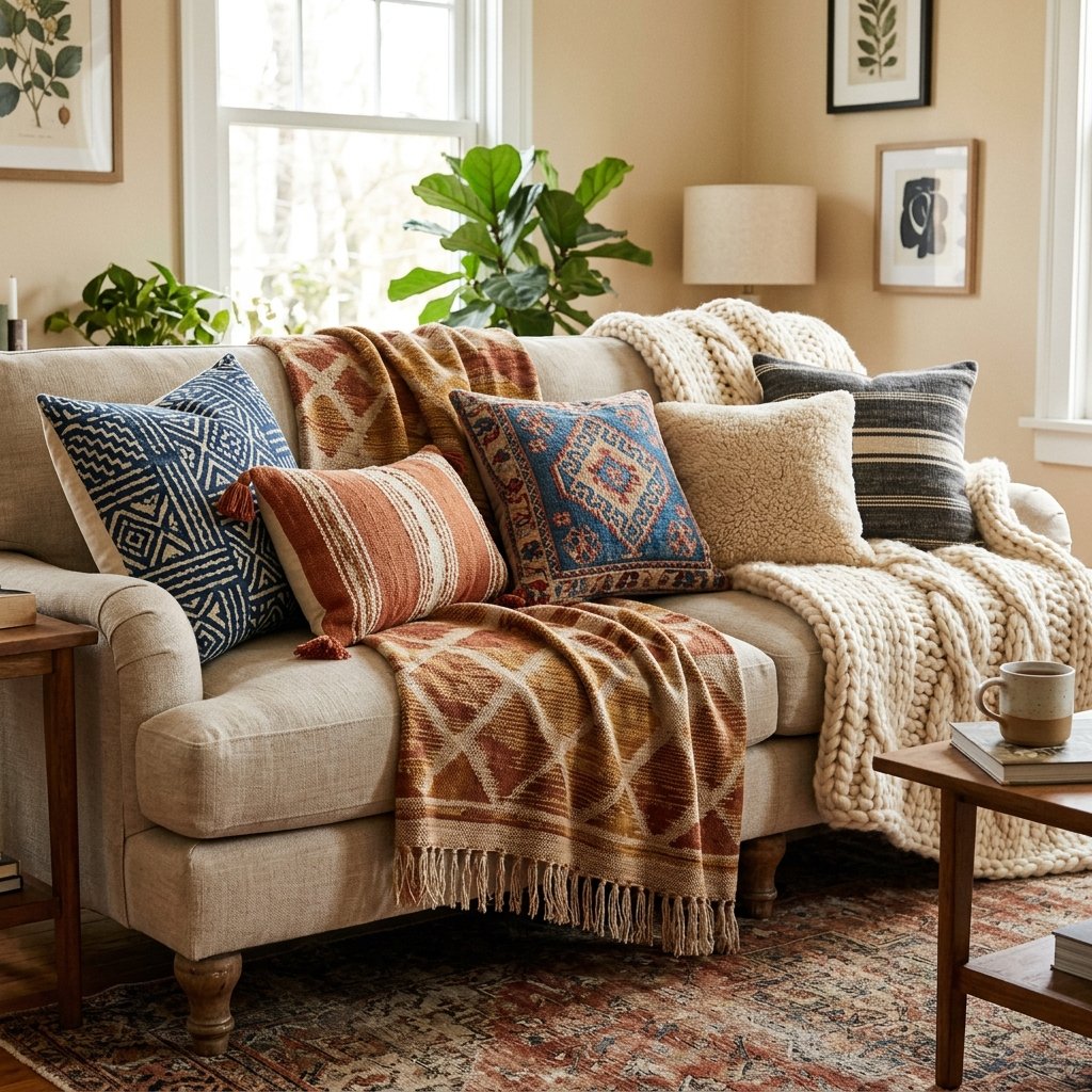 27 Dreamy Cozy Boho Living Room Ideas to Save & Try Today 14 Layered Textile Ideas