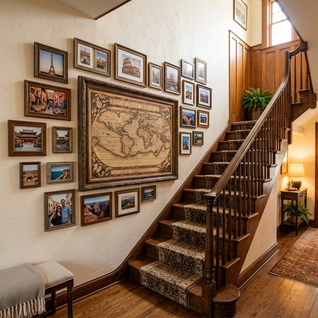 Framed Map Staircase Wall Ideas