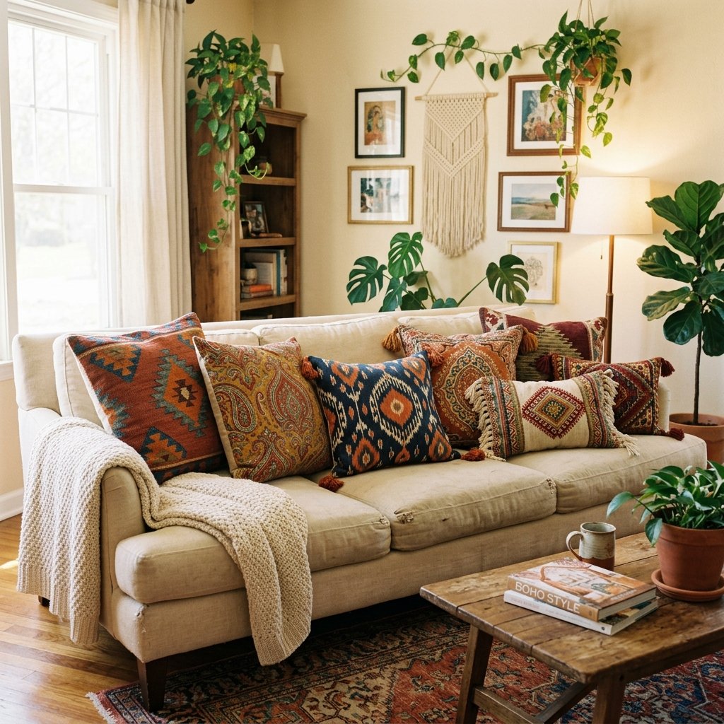 27 Dreamy Cozy Boho Living Room Ideas to Save & Try Today 7 Boho Throw Pillow Ideas
