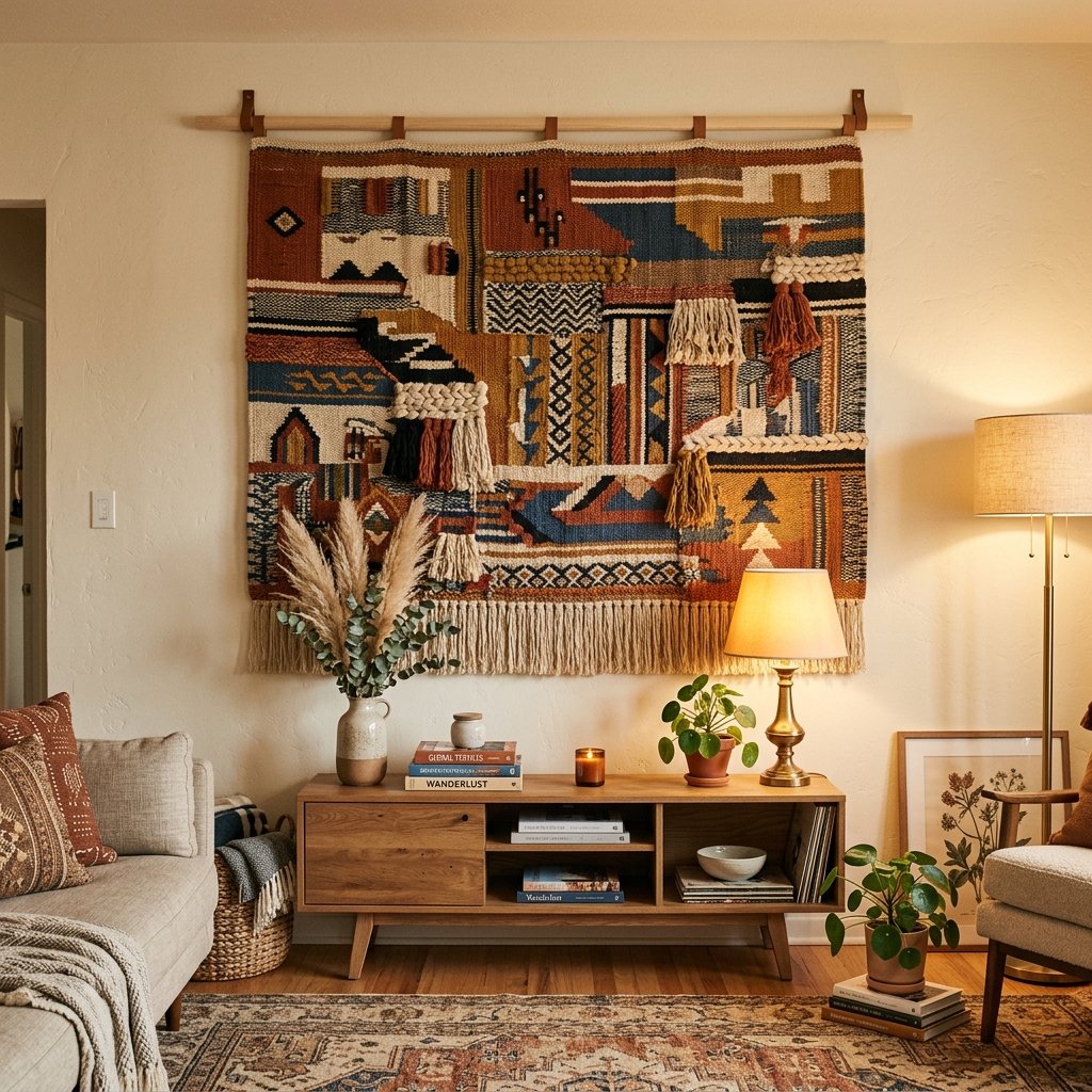 27 Dreamy Cozy Boho Living Room Ideas to Save & Try Today 12 Woven Wall Hanging Ideas