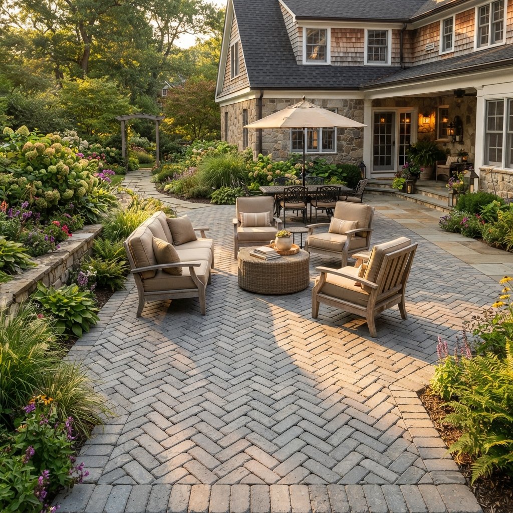 Herringbone paver patio installed 202608040718