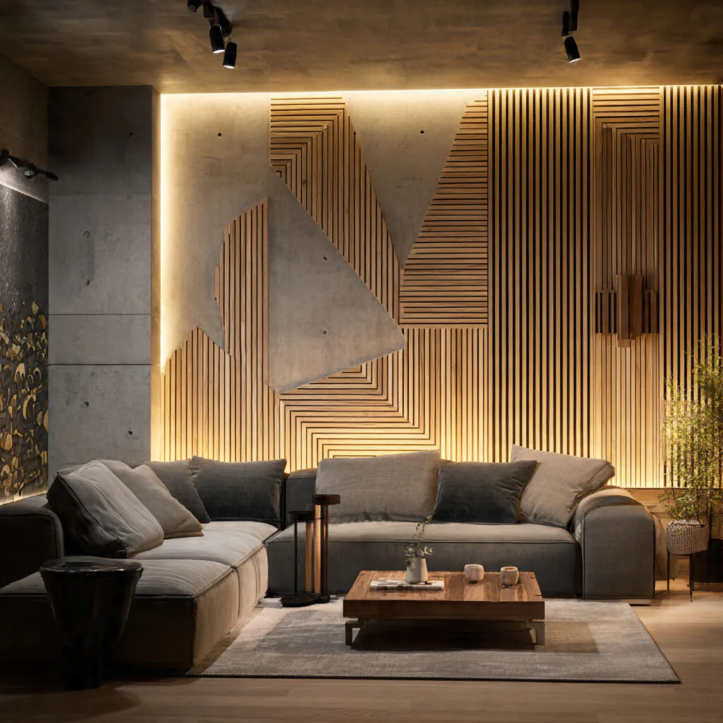 Textured Wall Panel Compact Living Room Idea