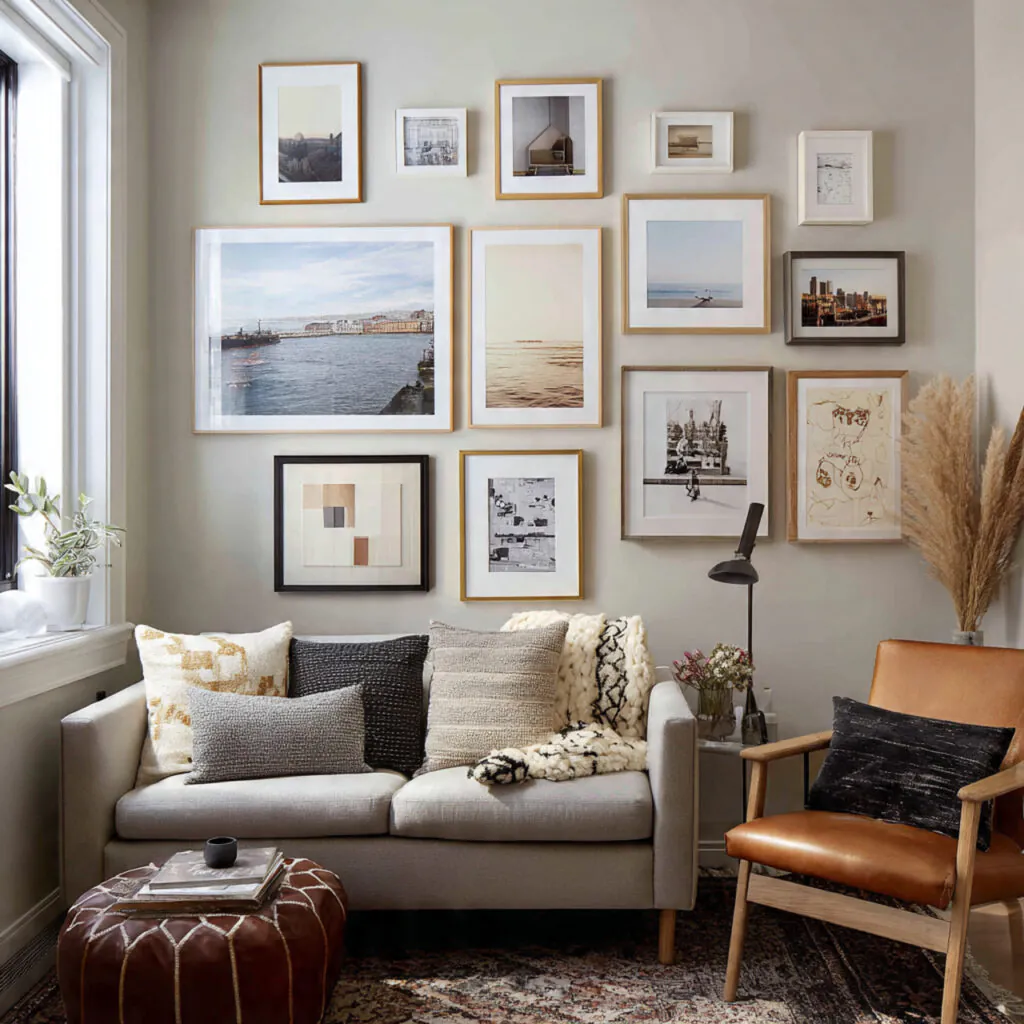 Artistic Gallery Wall Compact Living Room Idea