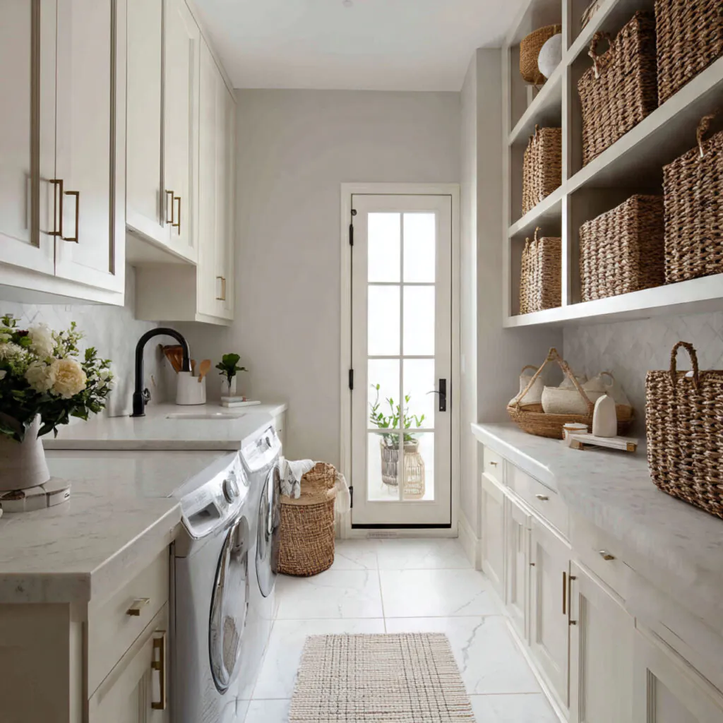 Neutral-Tone Pantry Ideas for Laundry Spaces