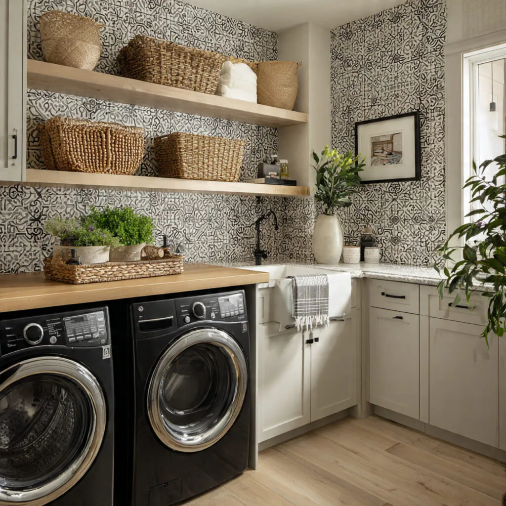 Pantry with Patterned Backsplash Ideas