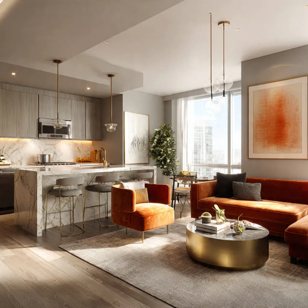 Luxe Apartment Open Kitchen Living Idea