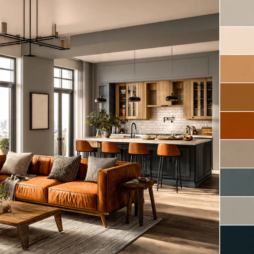 Color-Layered Open Kitchen Living Idea