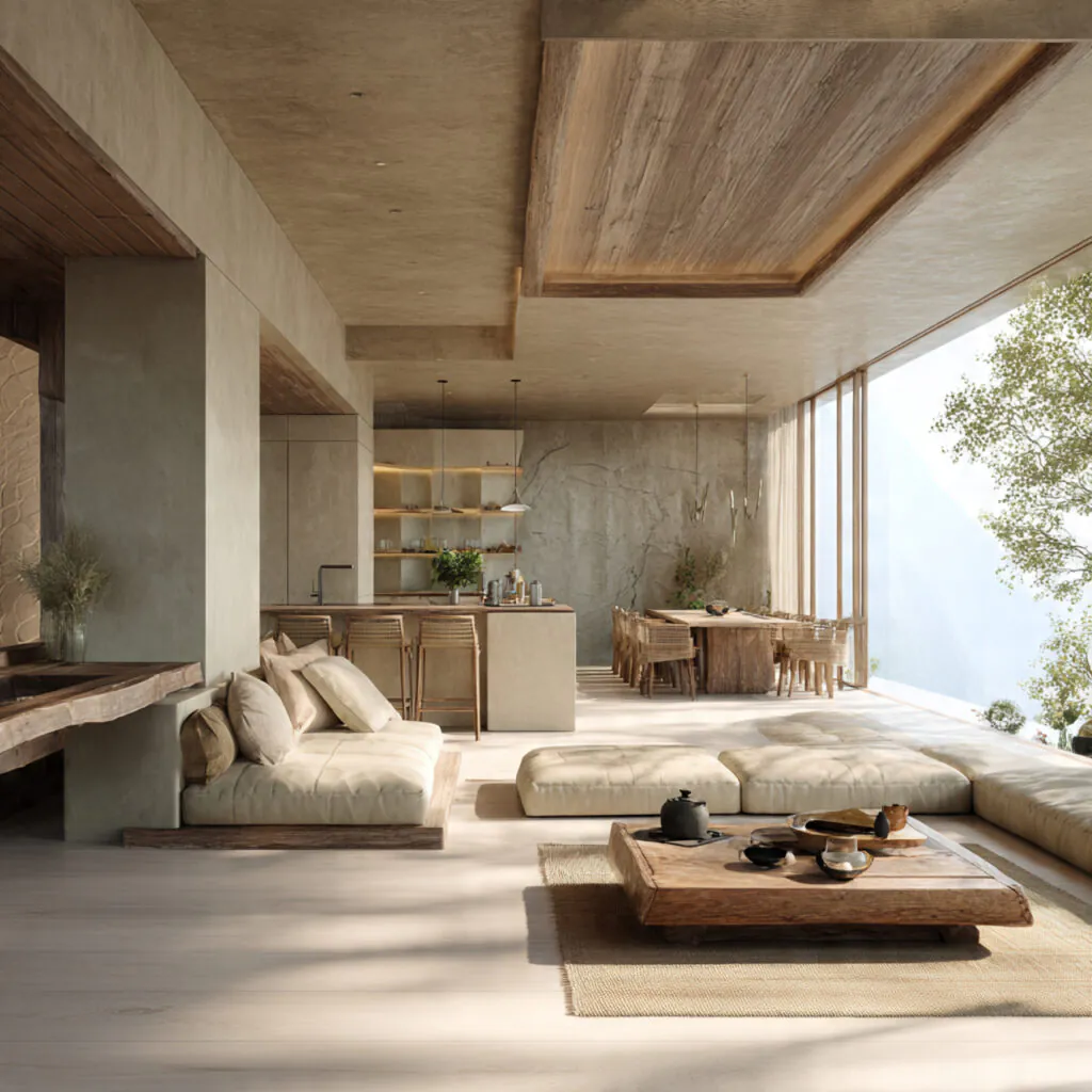 Zen-Balanced Open Kitchen Living Idea