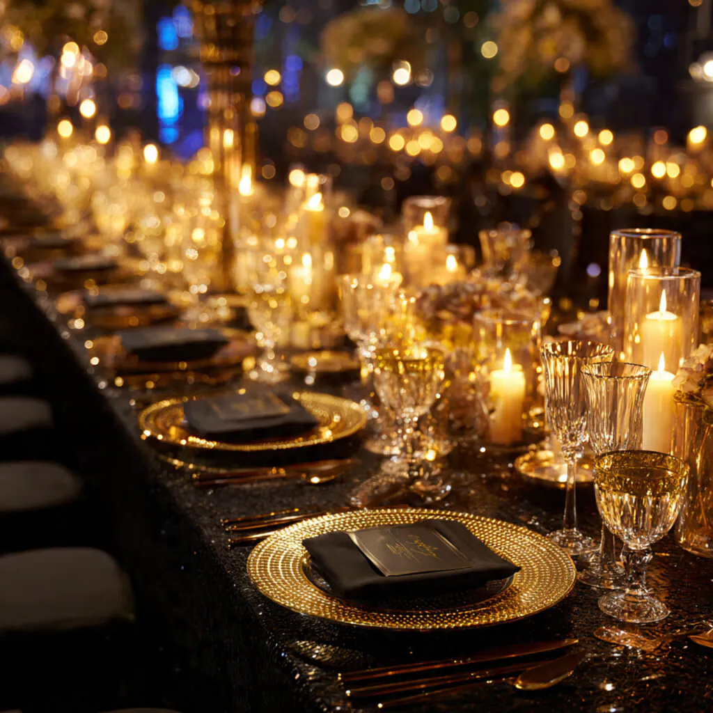 28 Party Table Setup Ideas for Stunning Celebrations 8 Glam Gold and Black Table Ideas