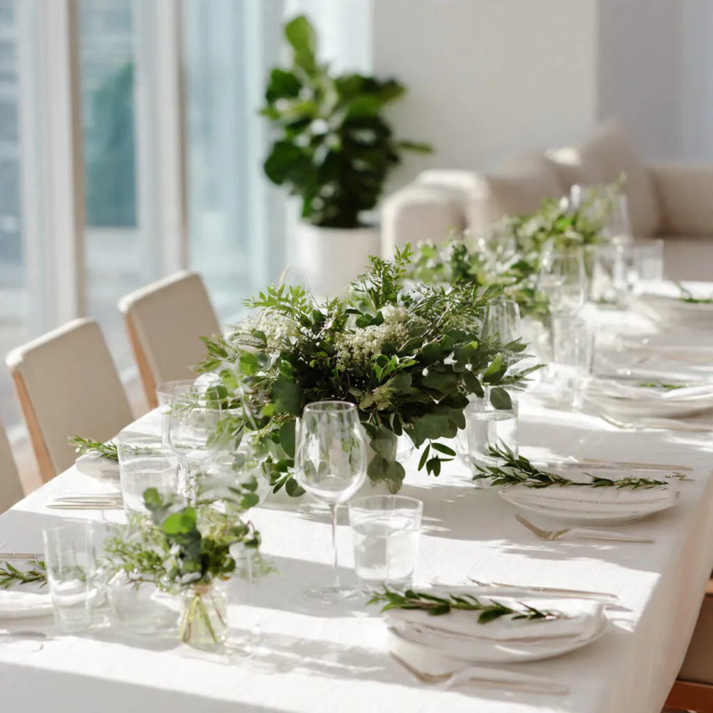 28 Party Table Setup Ideas for Stunning Celebrations 24 Minimal White and Green Table Ideas