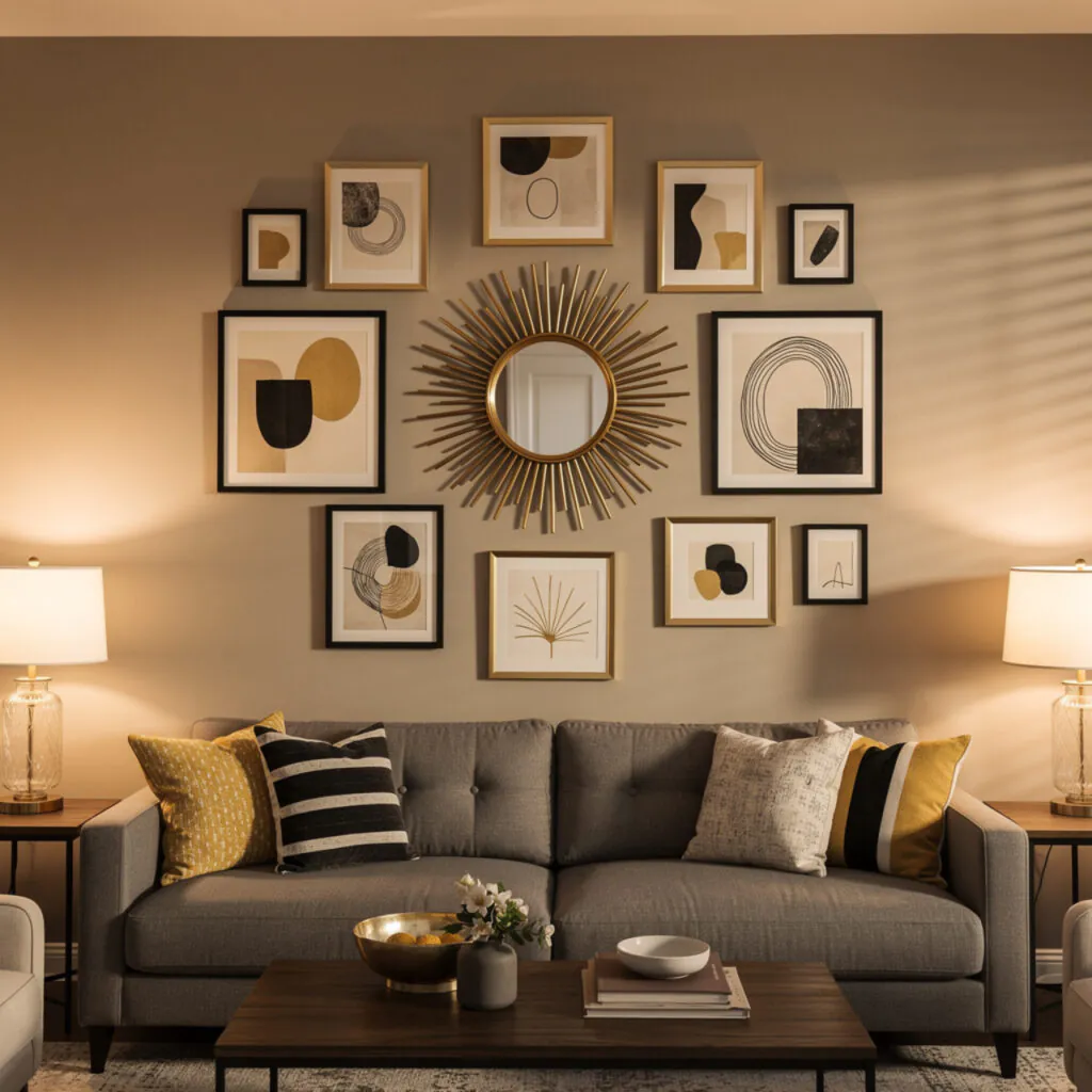 Black and Gold Living Room Gallery Wall Ideas