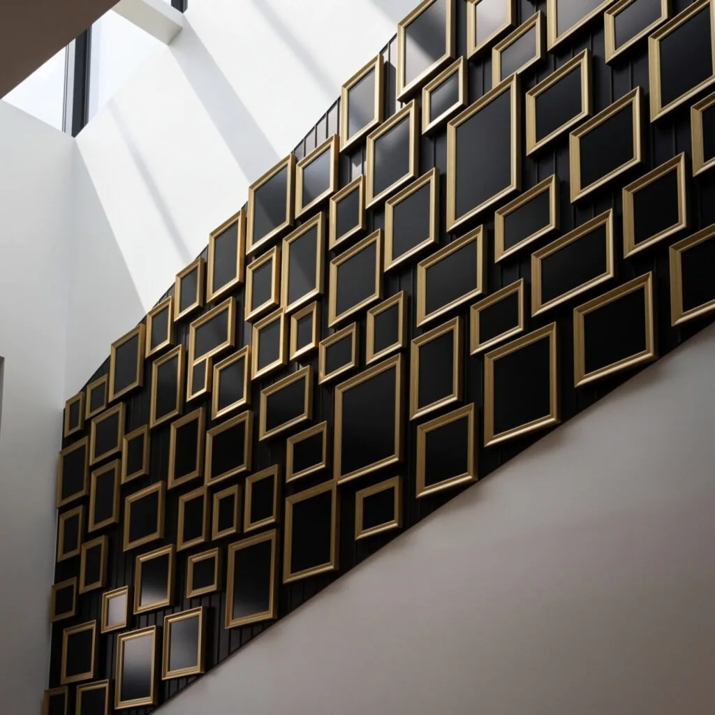Black and Gold Staircase Gallery Wall Ideas
