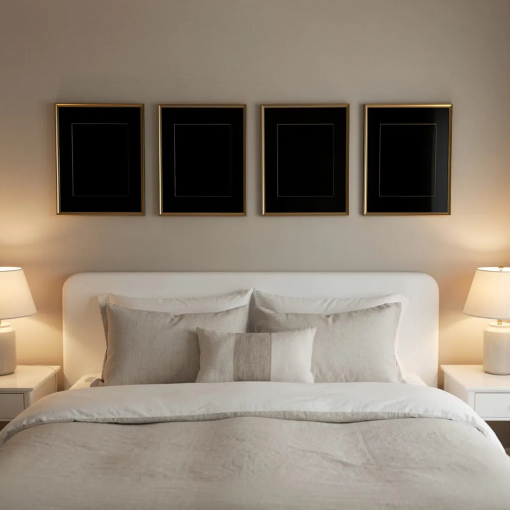 Black and Gold Gallery Wall Ideas Above Bed