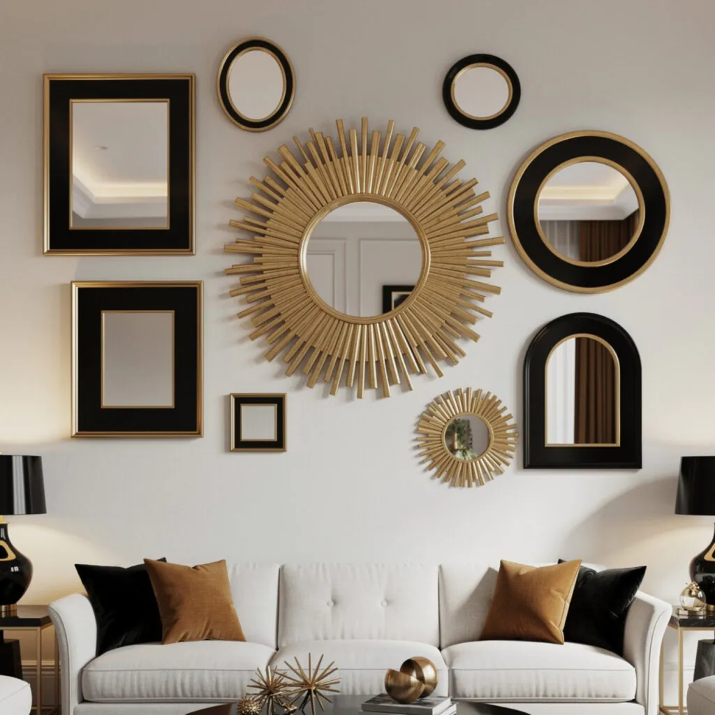 Black and Gold Symmetrical Grid Gallery Wall Ideas