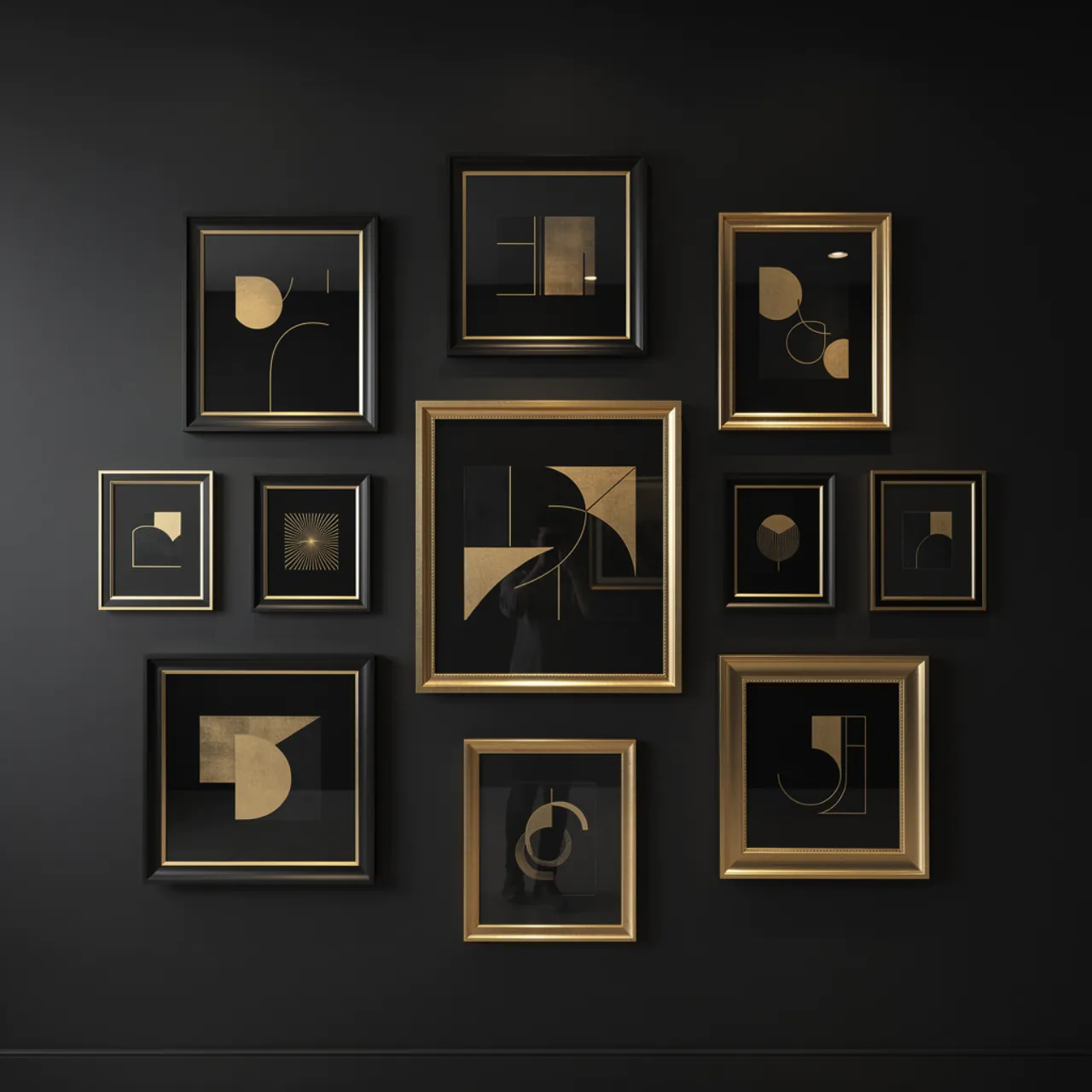 black and gold gallery wall