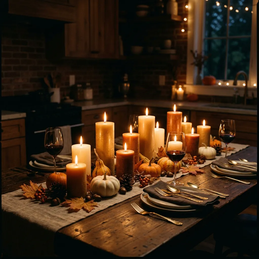 Candlelit Cozy Fall kitchen table decor for Evening Dinners