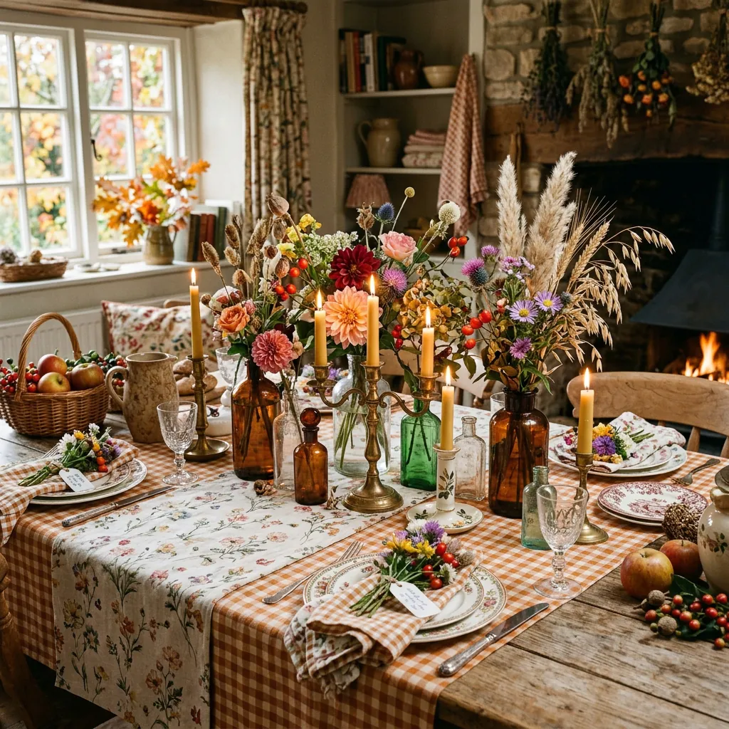 Cottage Core Autumn Table with Wildflowers