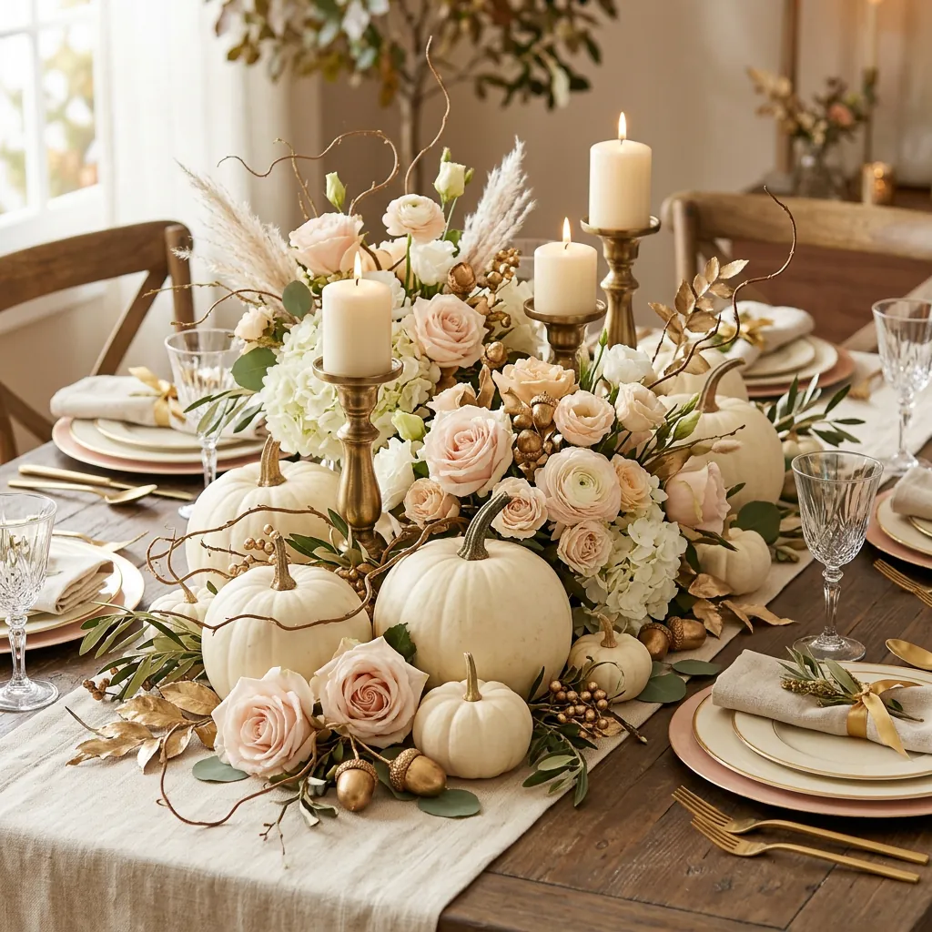White Pumpkin Elegant Fall Centerpiece Ideas