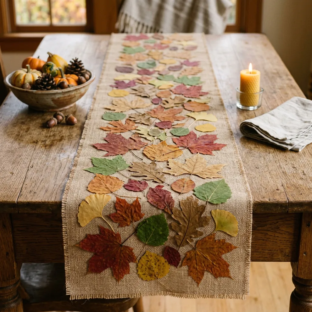DIY Fall Table Runner from Autumn Leaves