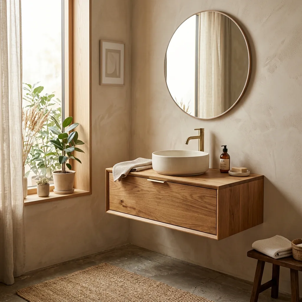 Natural Wood Vanity Ideas for Japandi Bathrooms