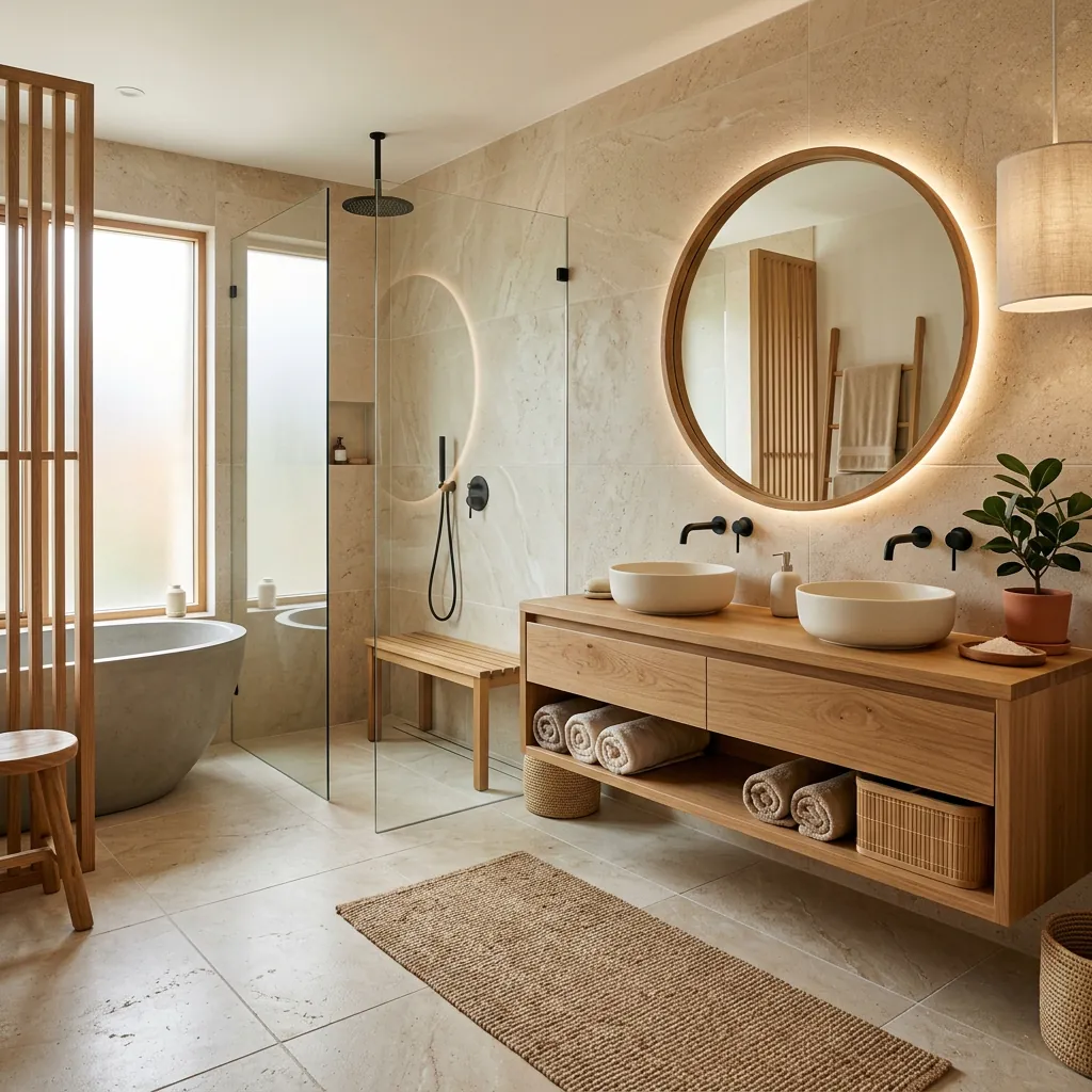 Stone Tile Japandi Bathroom Ideas