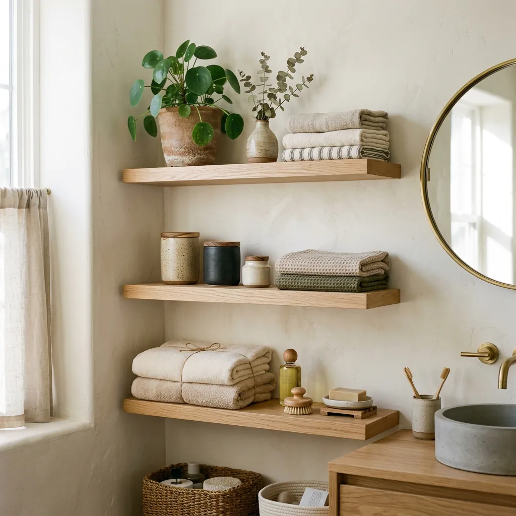 Open Shelving Ideas for Japandi Bathrooms