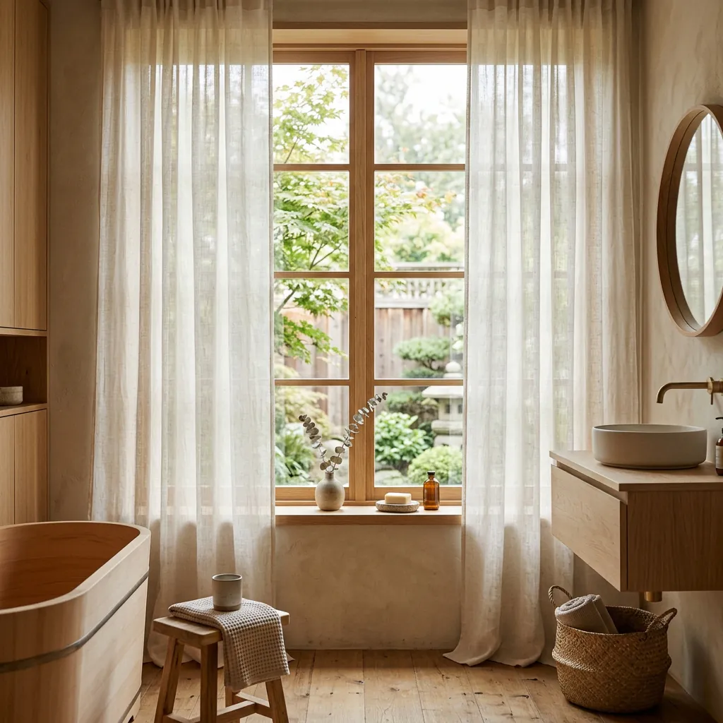 Japandi Bathroom Window Treatment Ideas